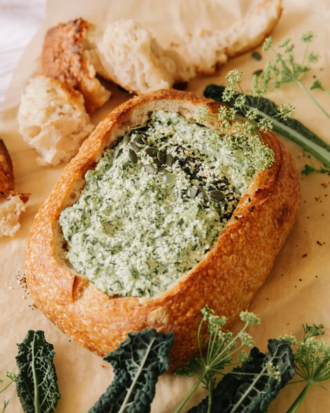 Vegan Spinach Sourdough Cob Loaf